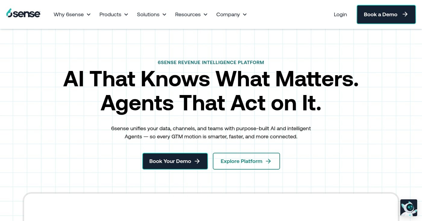 Screenshot of 6sense homepage