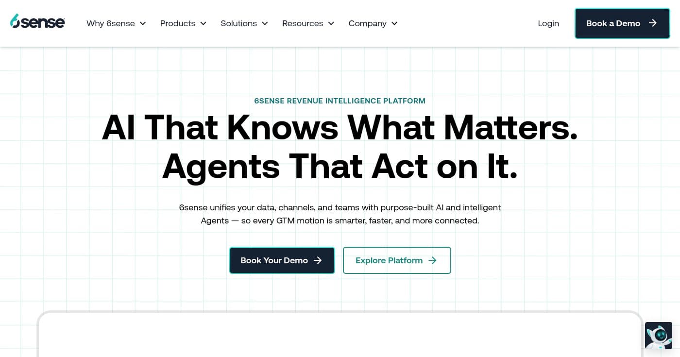Screenshot of 6sense homepage