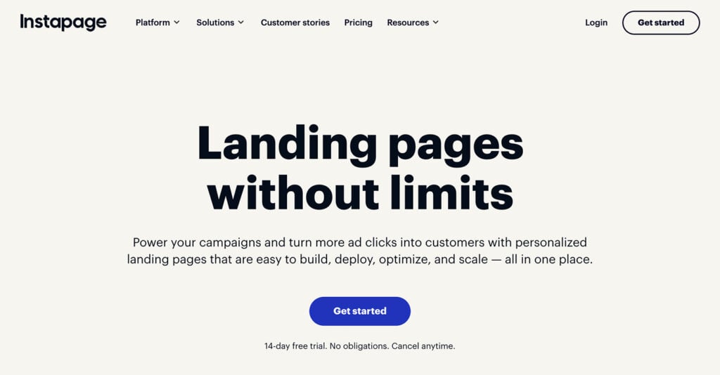 Instapage homepage, June 2025