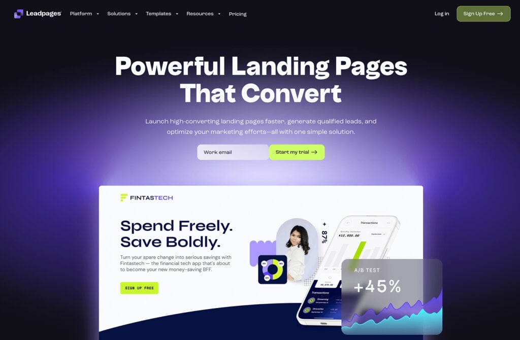 Leadpages homepage, Jun 2025