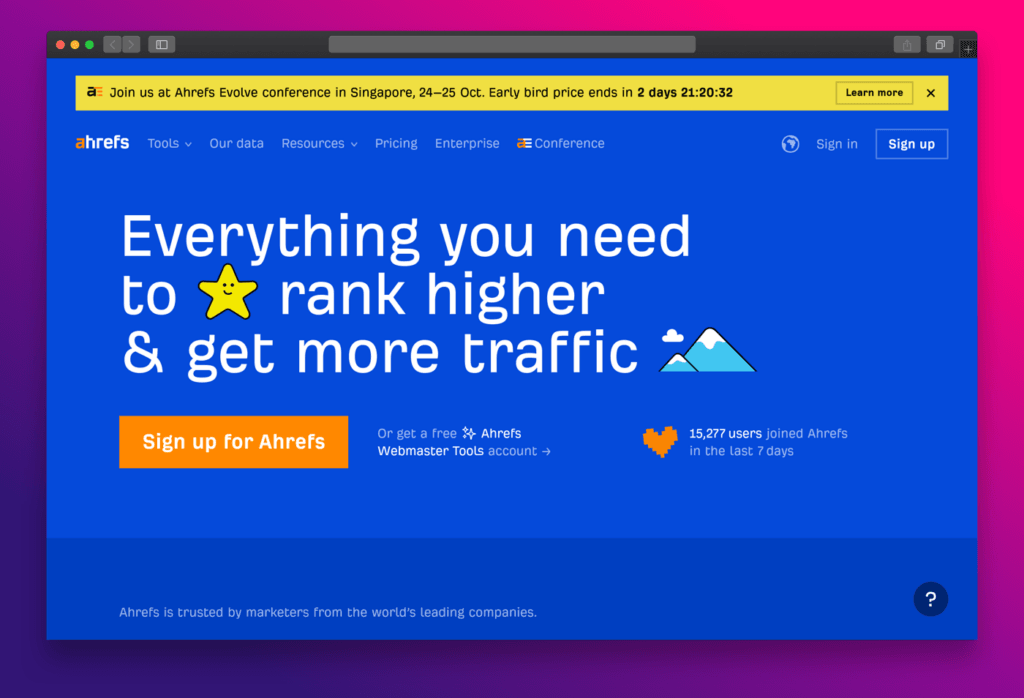 Ahrefs homepage, July 2024.