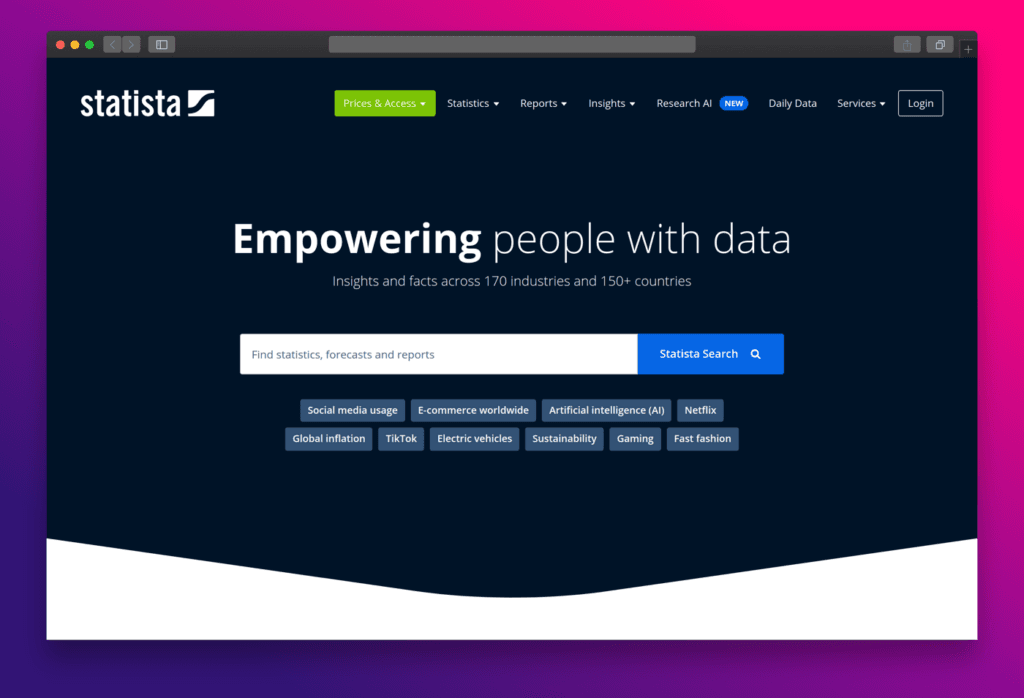 Statista homepage, July 2024.