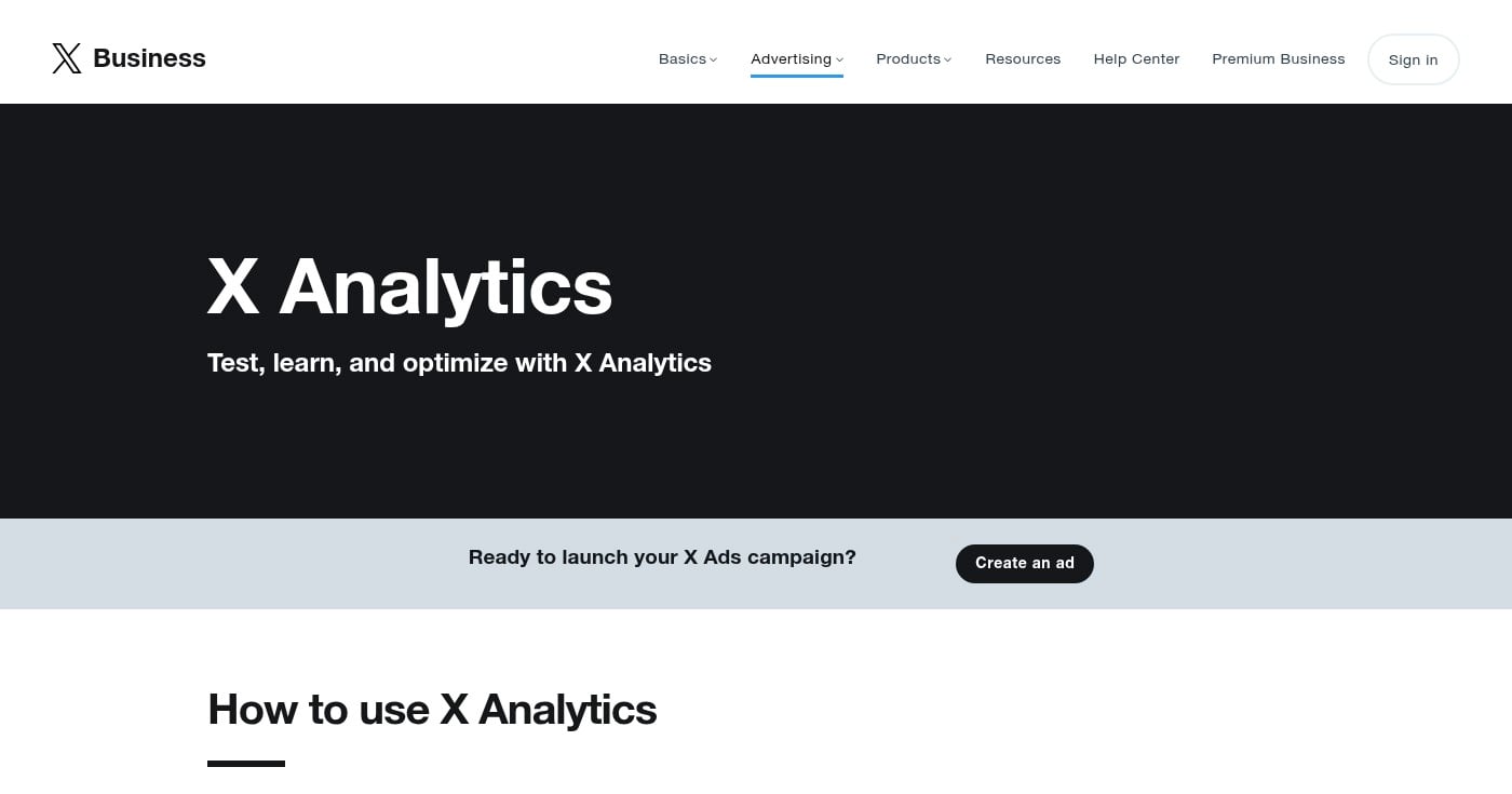 Screenshot of X Analytics homepage