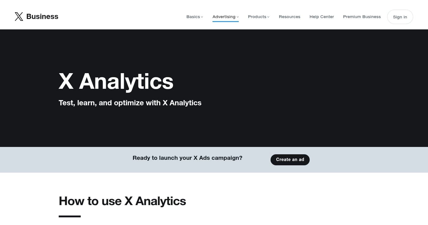 Screenshot of X Analytics homepage