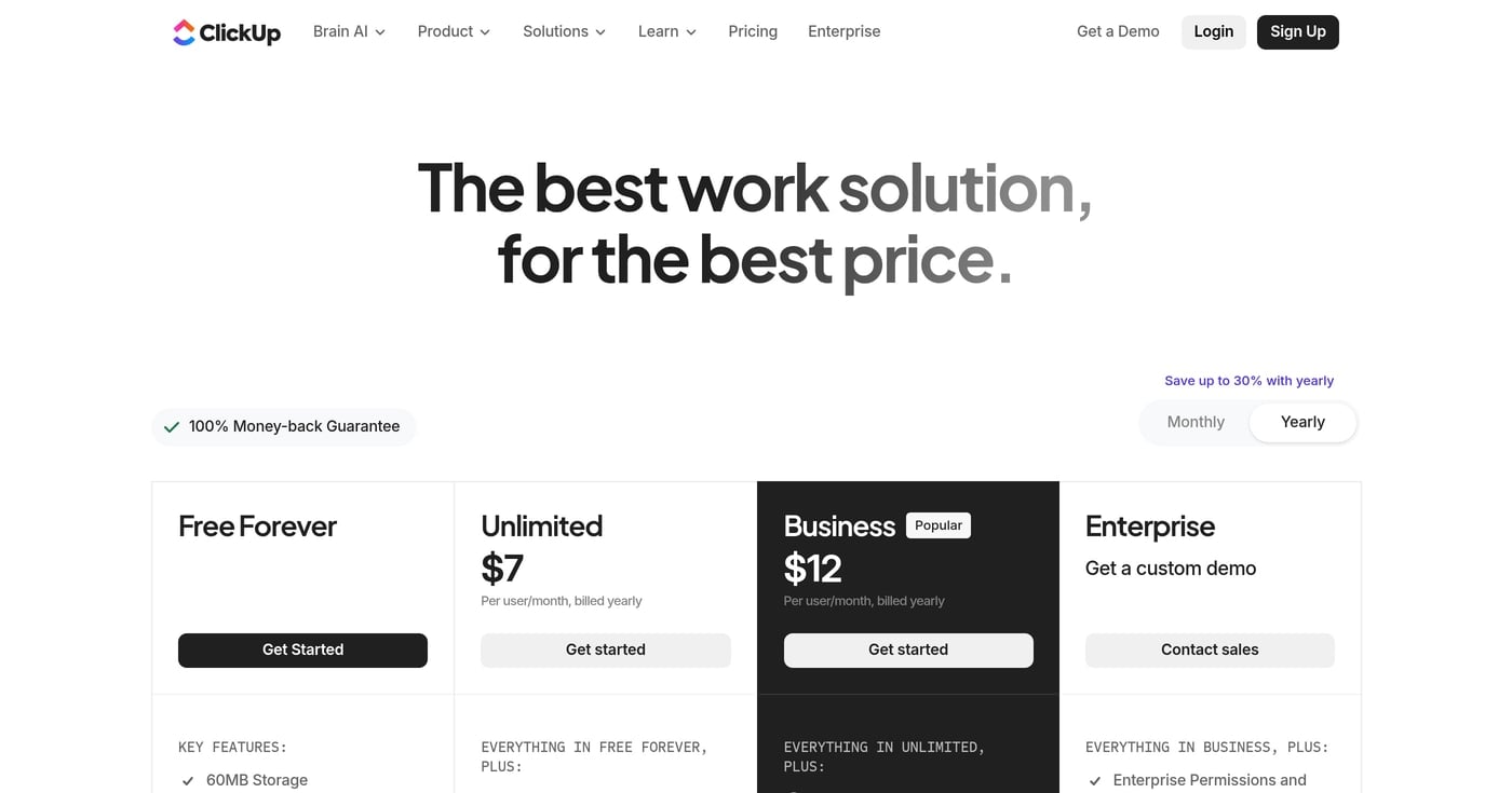 ClickUp CRM and project management screenshot