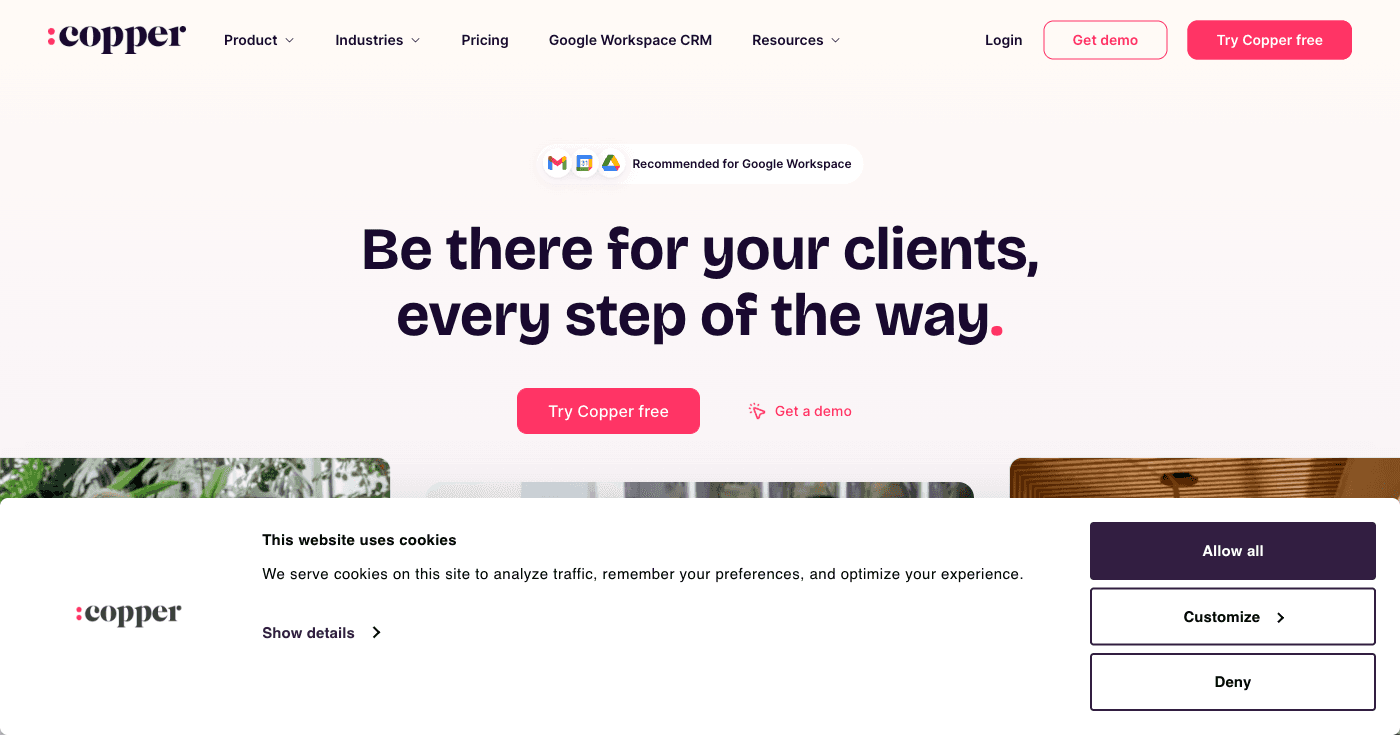 Copper CRM demonstrating seamless Google Workspace integration with Gmail, Calendar, and AI-powered customer relationship management