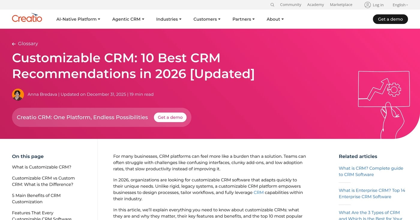 Creatio customizable CRM platform screenshot