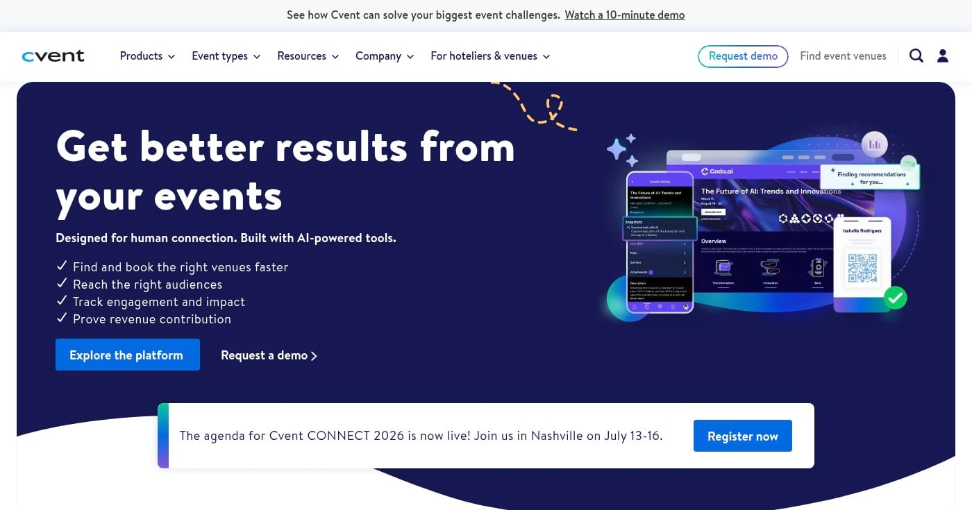 Cvent enterprise event management platform homepage