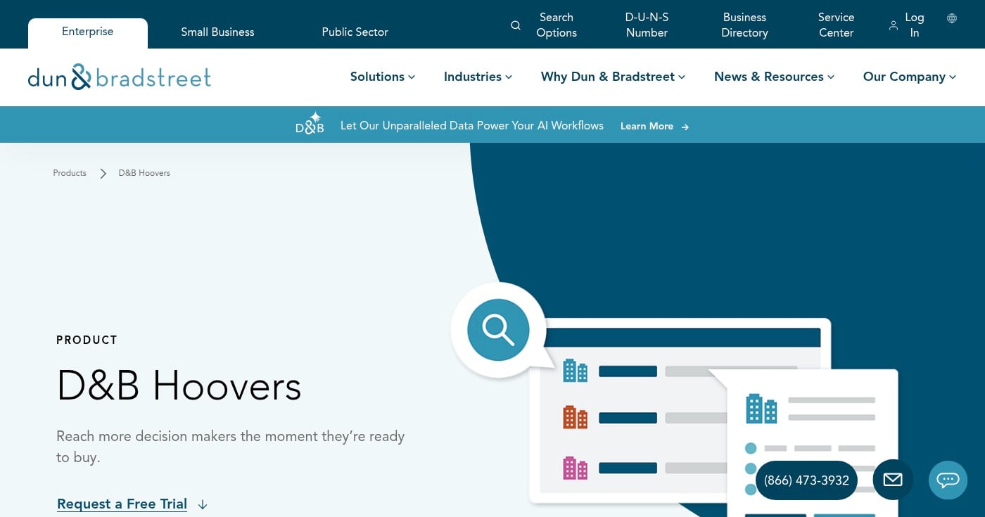 D&B Hoovers product page screenshot