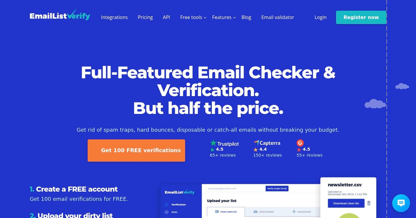 EmailListVerify email verification tool homepage