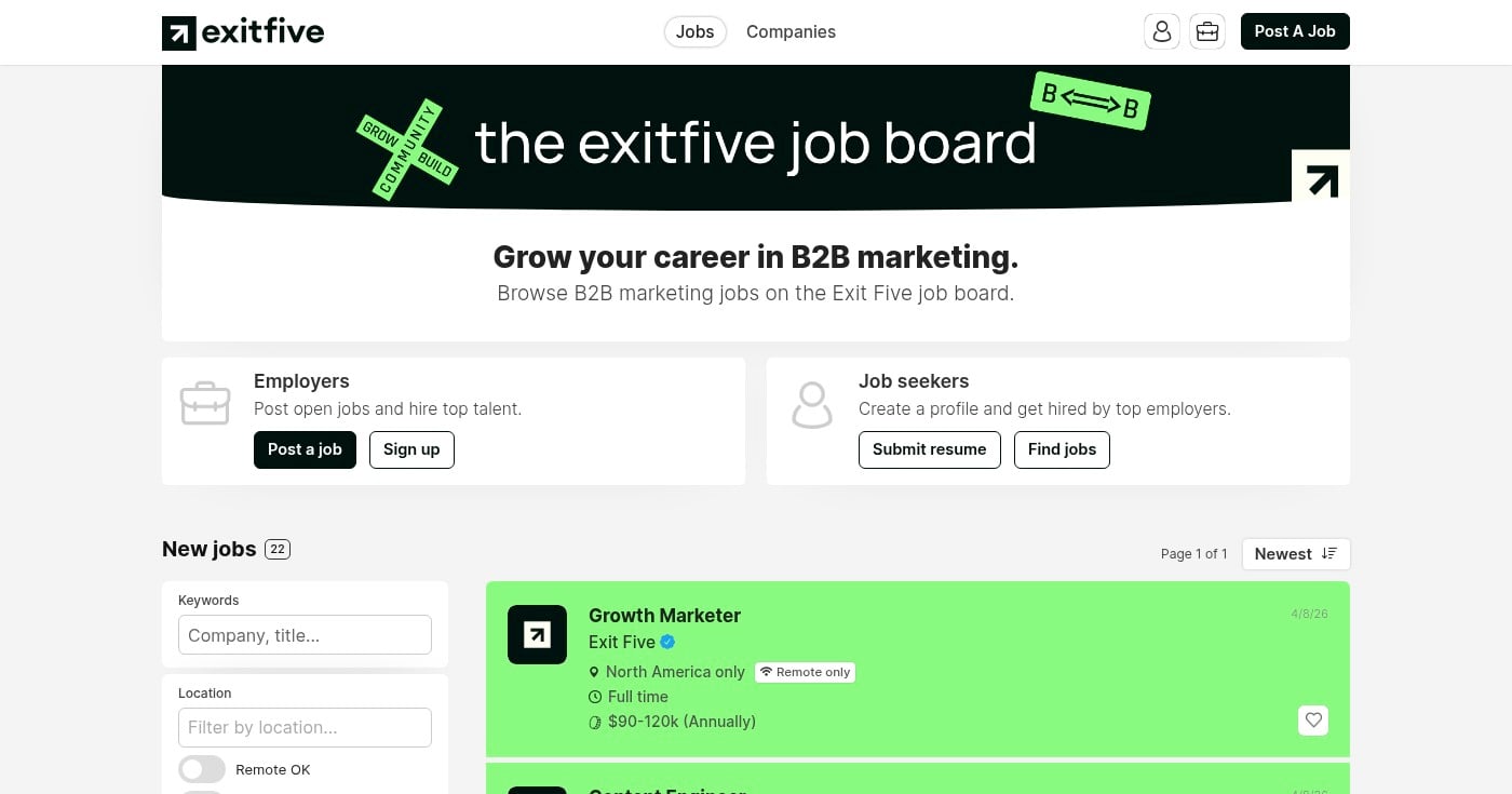 Exit Five B2B marketing job board