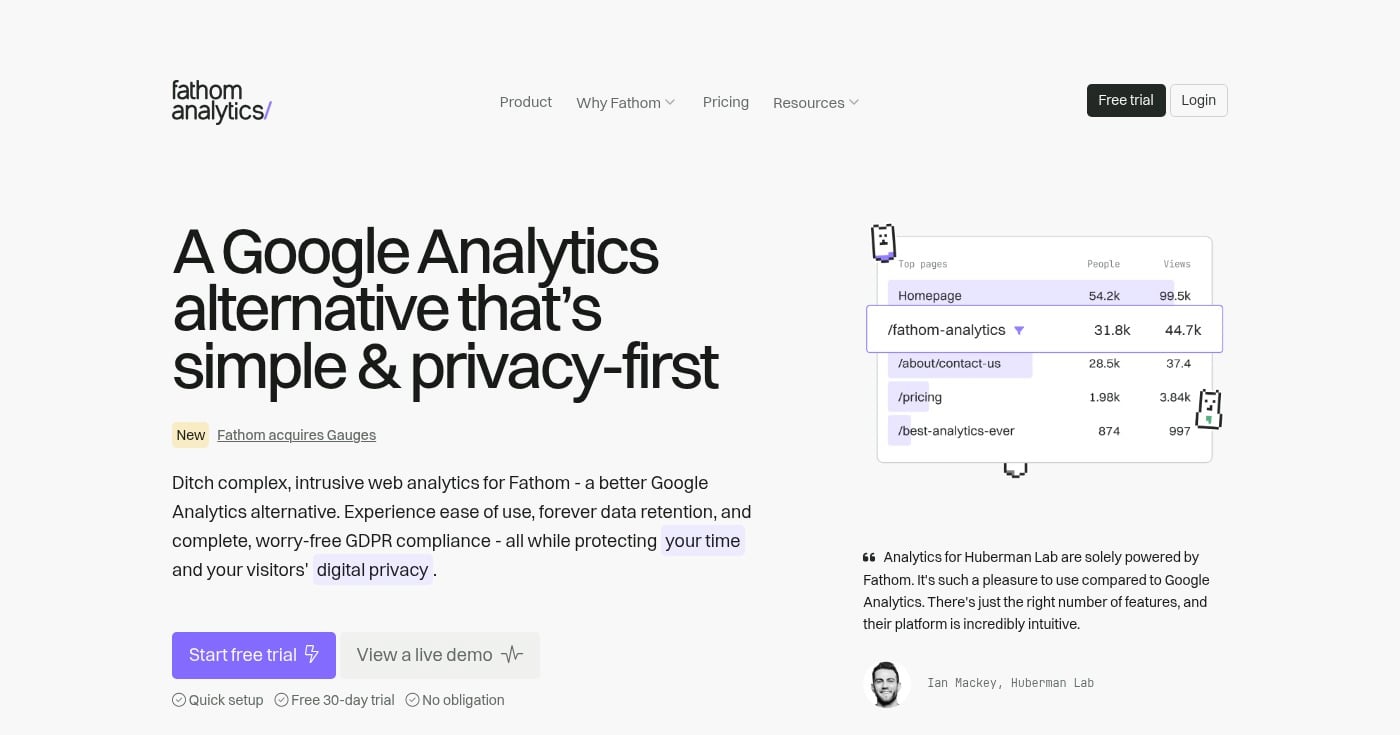 Fathom Analytics homepage