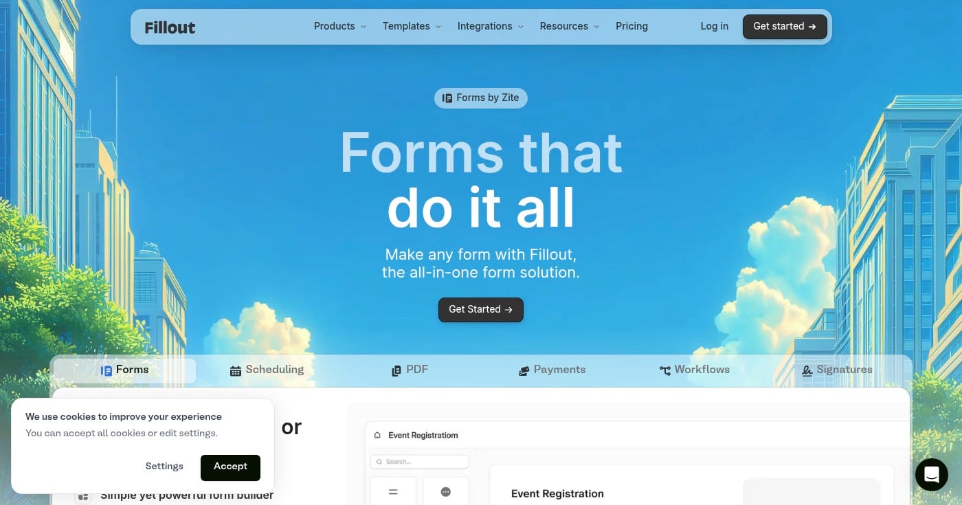 Fillout homepage screenshot