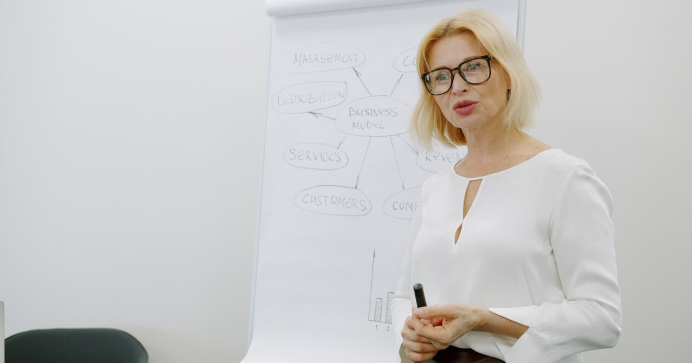 Marketing executive presenting strategy to a team