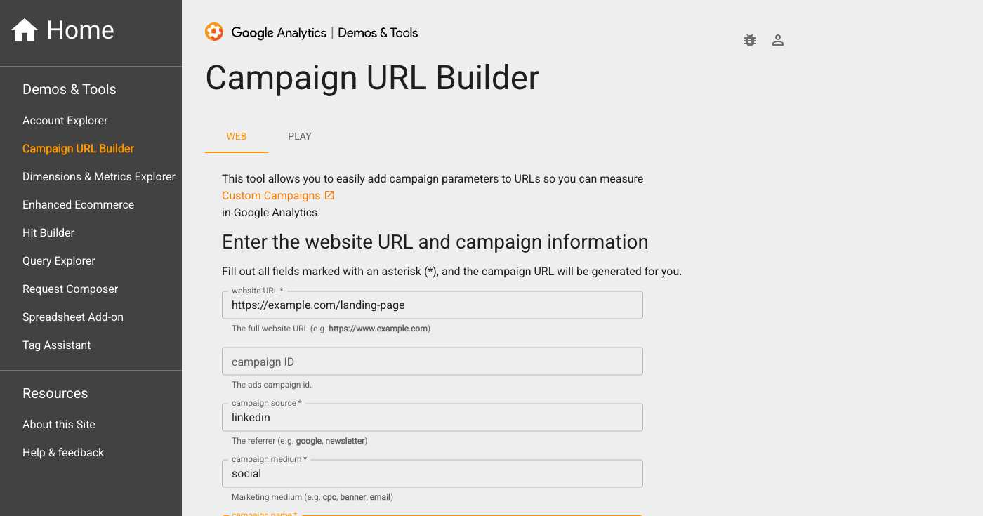 Google Campaign URL Builder Interface