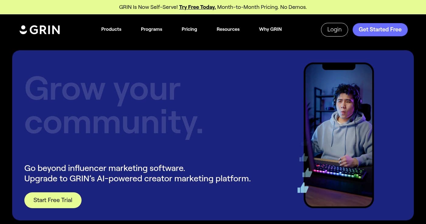 Screenshot of GRIN homepage