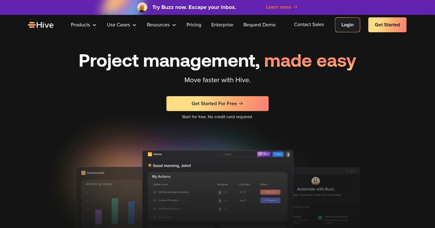 Screenshot of Hive homepage