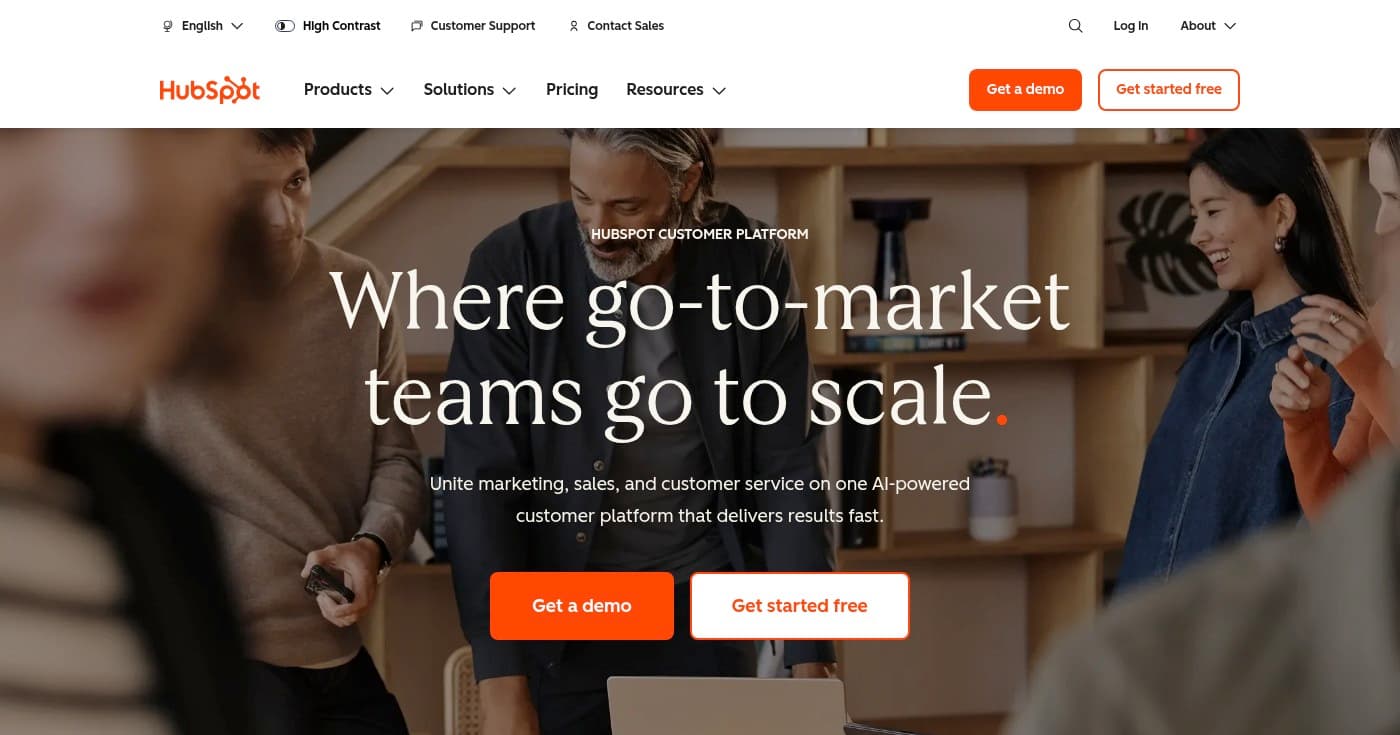 Screenshot of HubSpot homepage