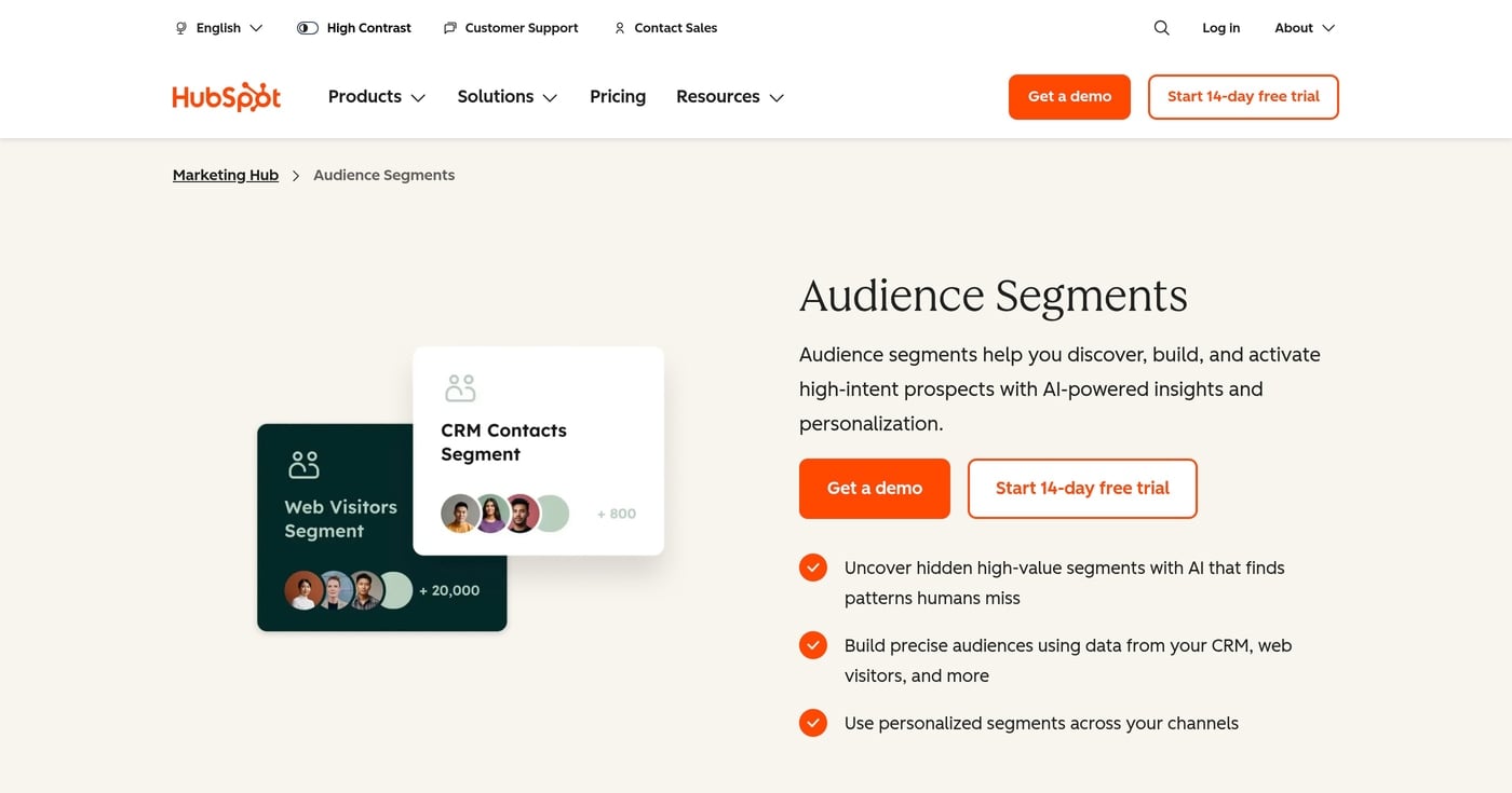 HubSpot audience segmentation dashboard