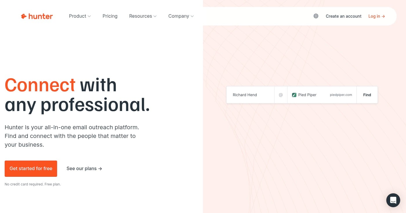 Hunter.io homepage screenshot