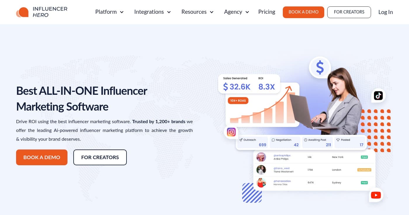 Screenshot of Influencer Hero homepage