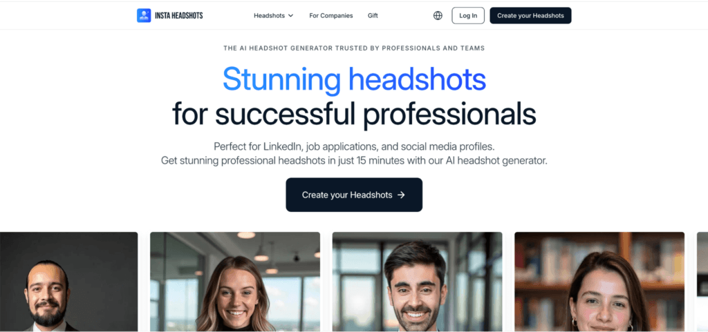 InstaHeadshots homepage, April 2025