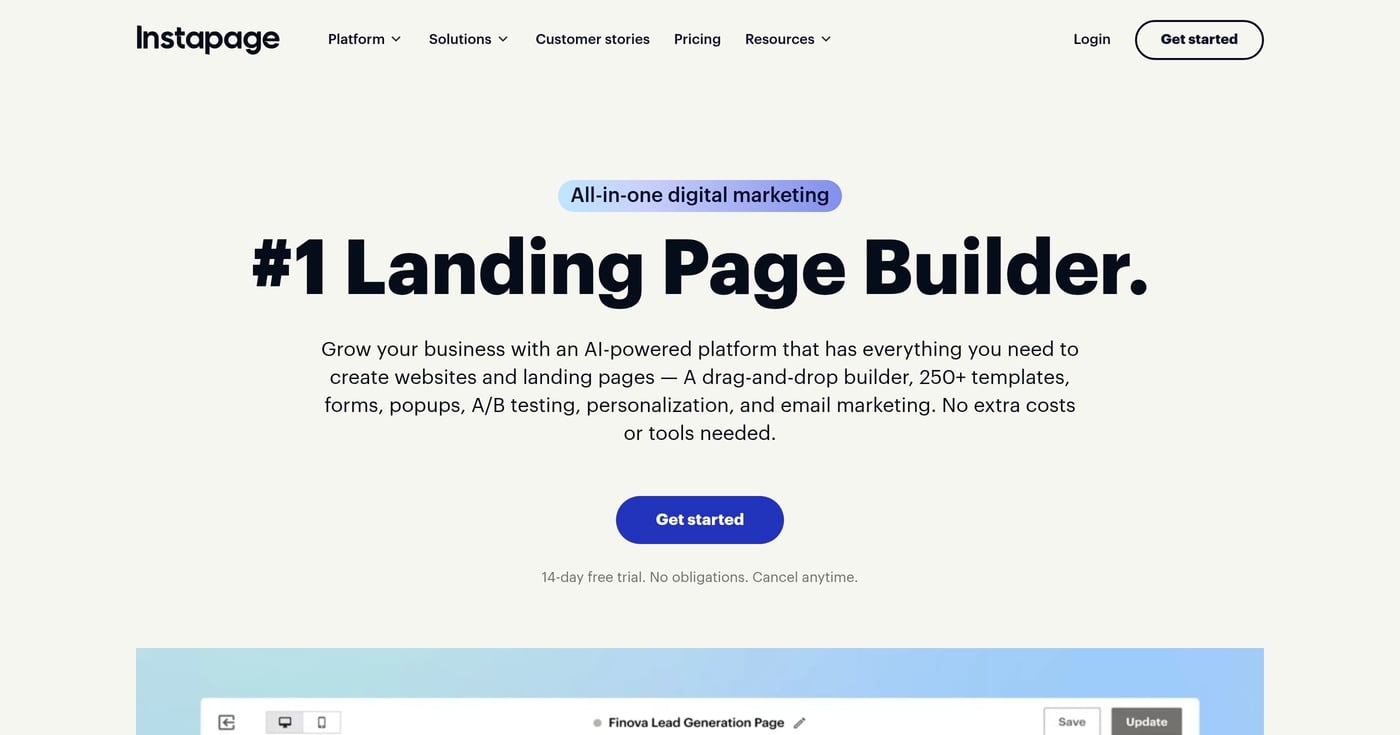 Instapage landing page builder product screenshot