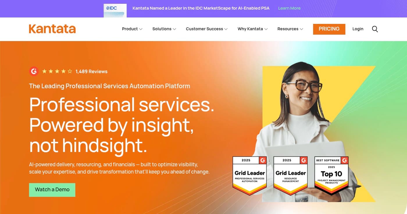 Screenshot of Kantata homepage