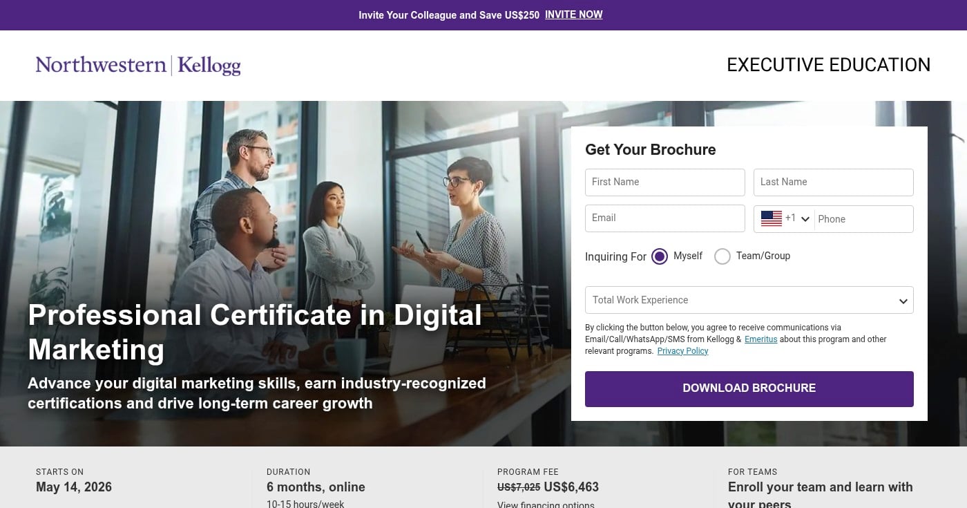 Kellogg Executive Education Professional Certificate in Digital Marketing