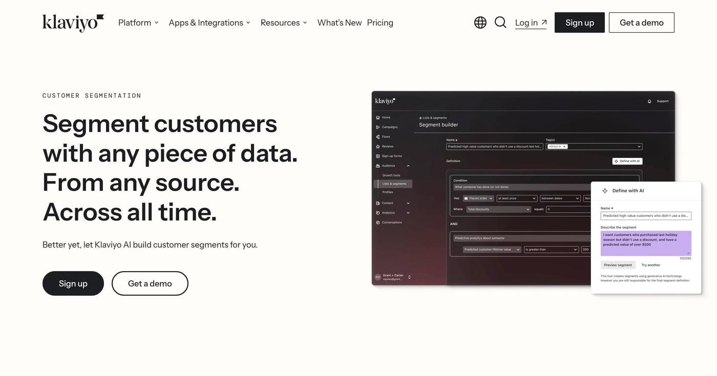 Klaviyo audience segmentation platform features
