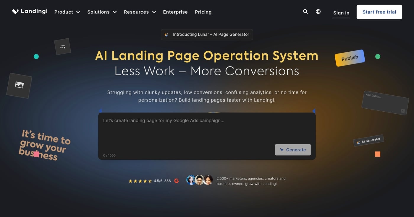 Landingi landing page builder product screenshot