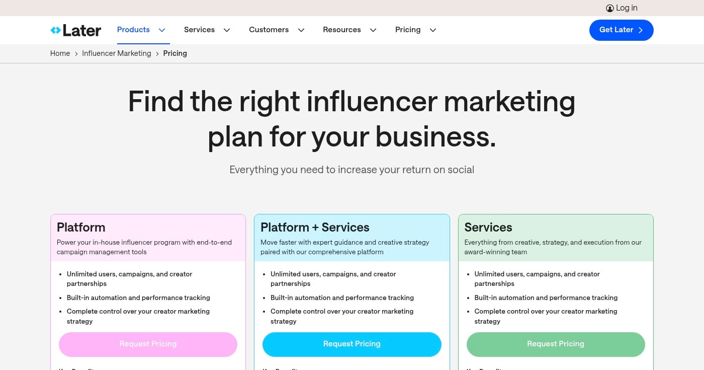 Screenshot of Later Influence homepage