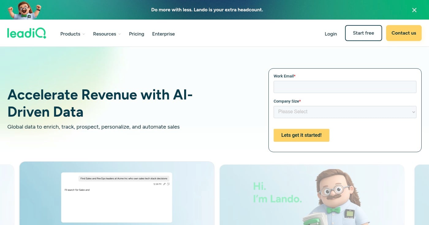 LeadIQ homepage screenshot