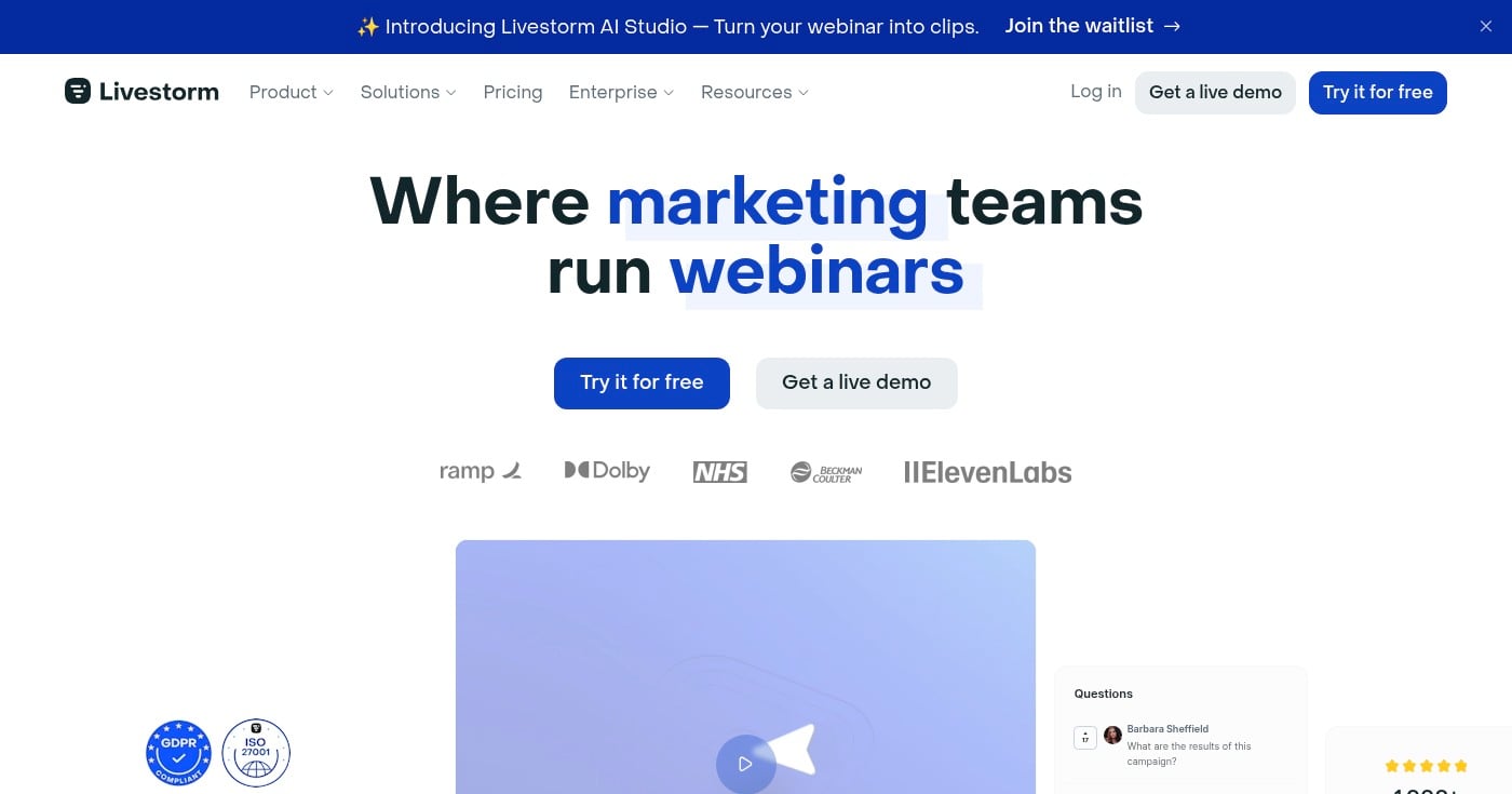 Livestorm virtual event platform homepage