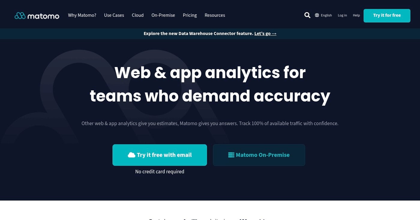 Matomo Analytics dashboard homepage