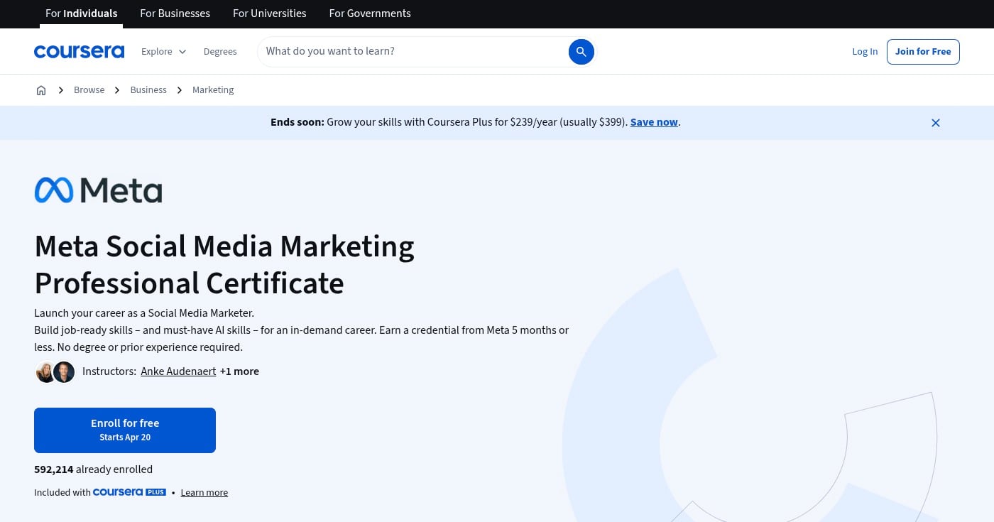 Meta Social Media Marketing Professional Certificate on Coursera