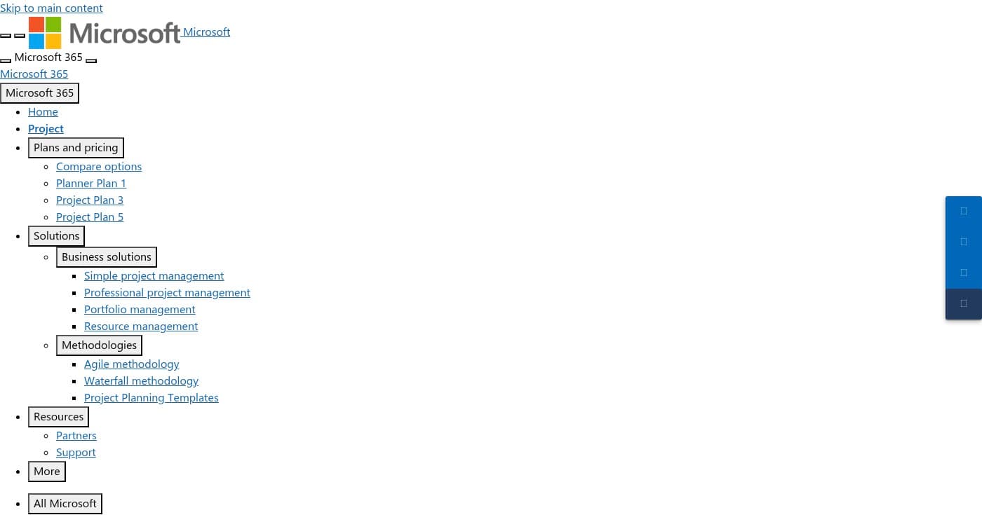 Screenshot of Microsoft Project homepage