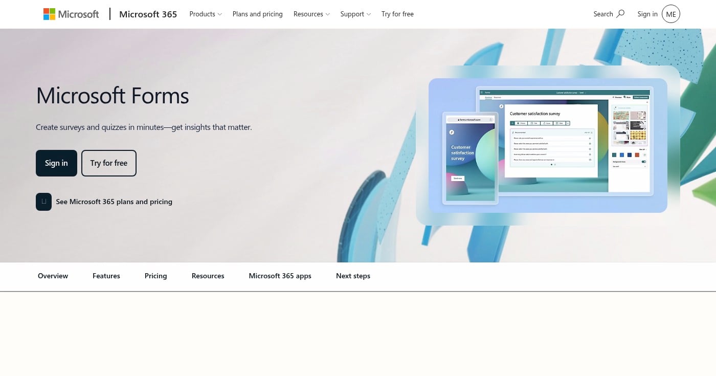 Microsoft Forms homepage screenshot