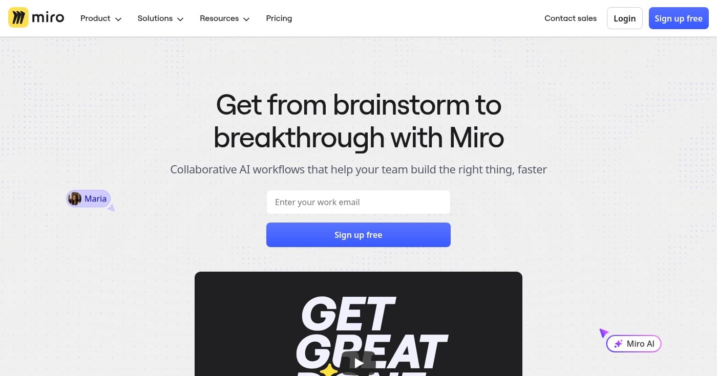 Screenshot of Miro homepage