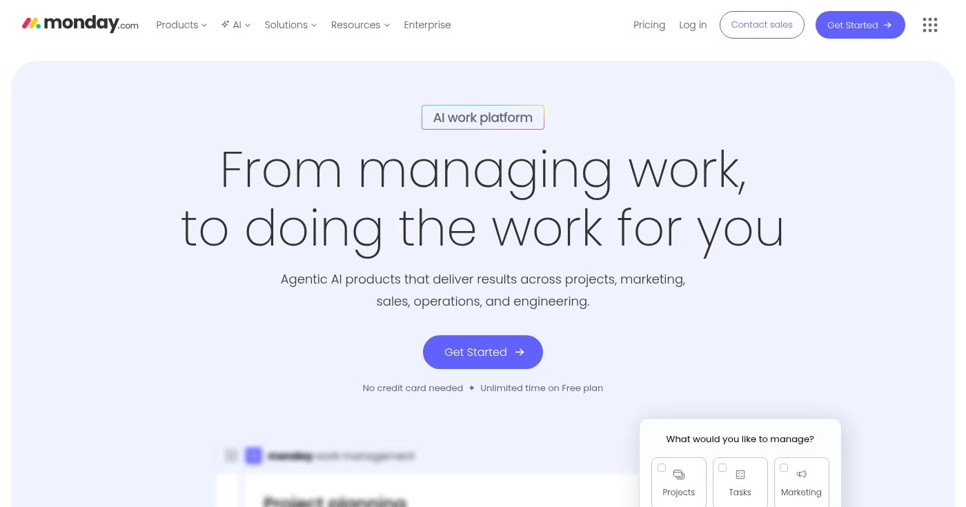 Screenshot of monday.com homepage