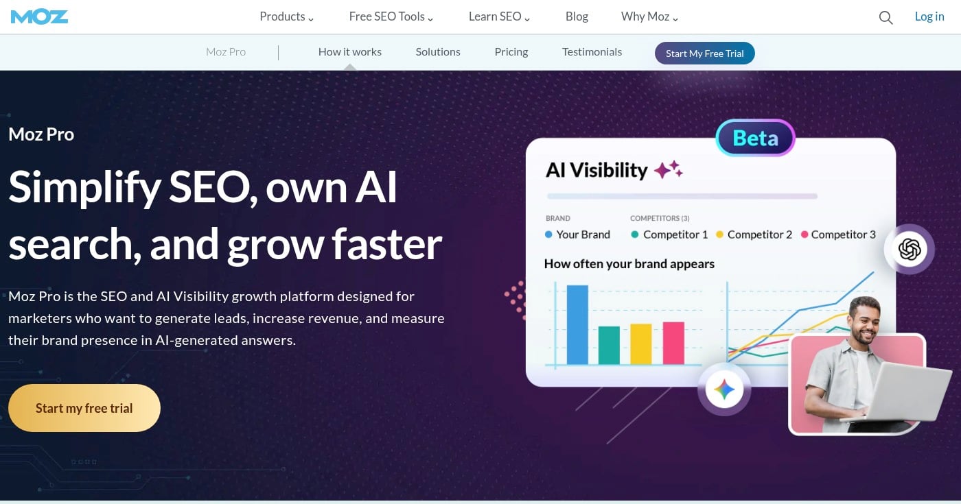 Moz Pro SEO tool homepage