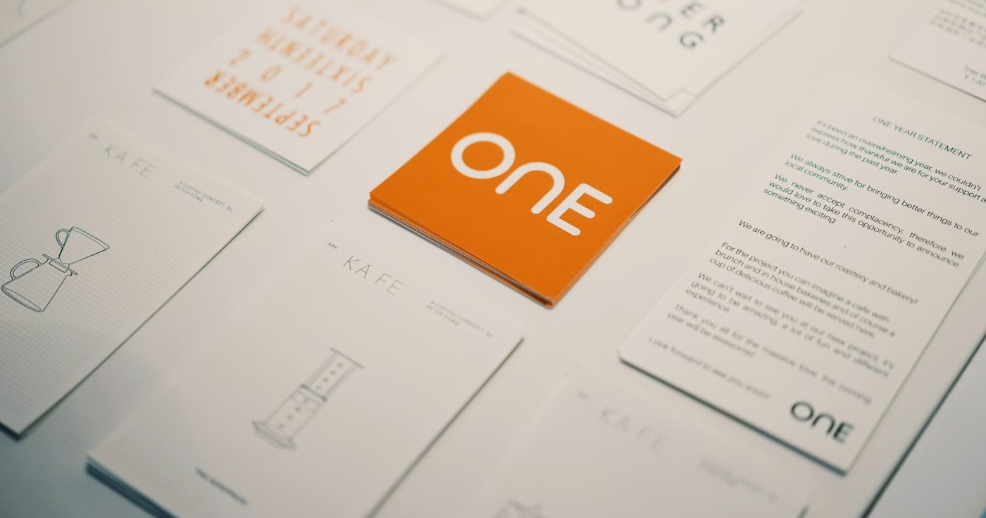 Brand naming strategy concept — colorful identity cards