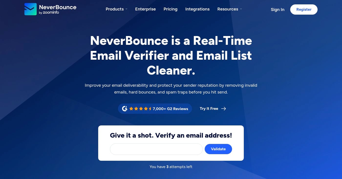 NeverBounce email verification tool homepage