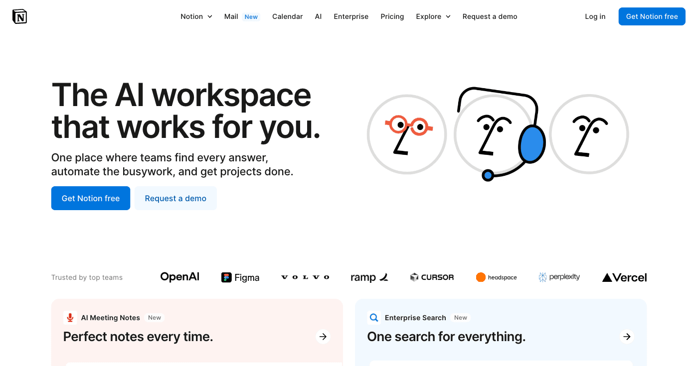 Notion AI workspace showing customizable CRM database functionality and AI-powered content generation tools for startups