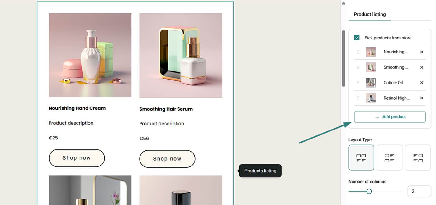 omnisend adding live products