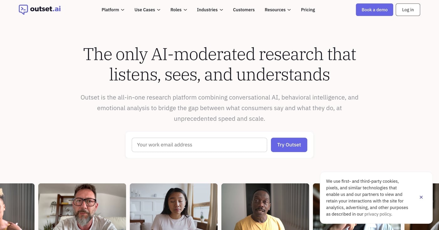 Outset AI-moderated research with visual stimuli homepage