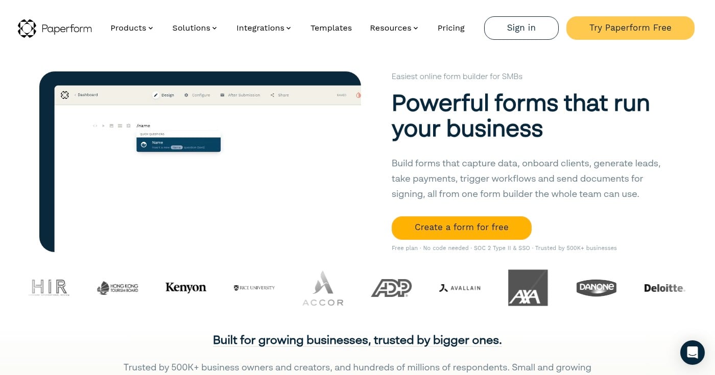 Paperform homepage screenshot