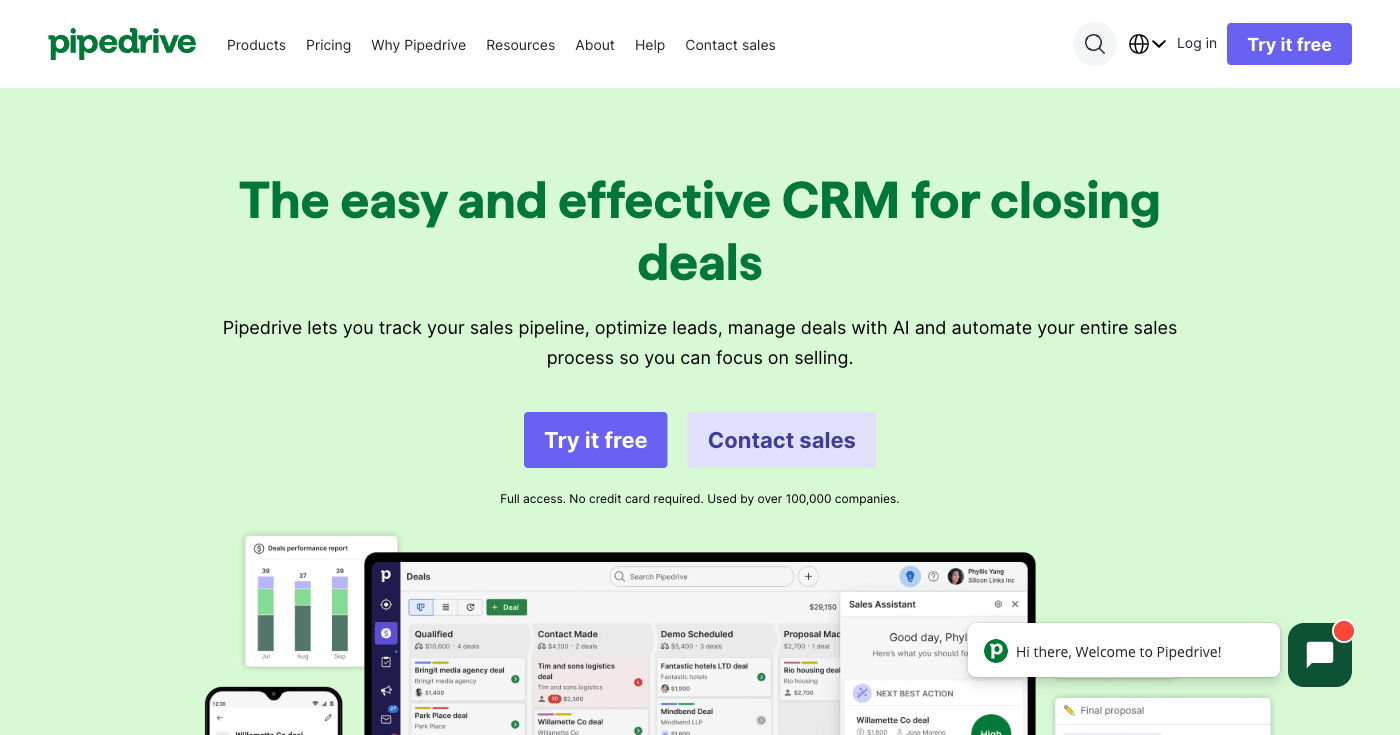 Pipedrive AI CRM showing visual sales pipeline management and deal tracking interface for startup sales teams