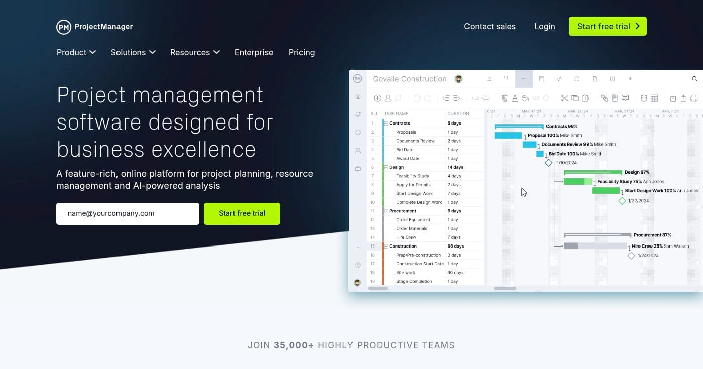 Screenshot of ProjectManager homepage
