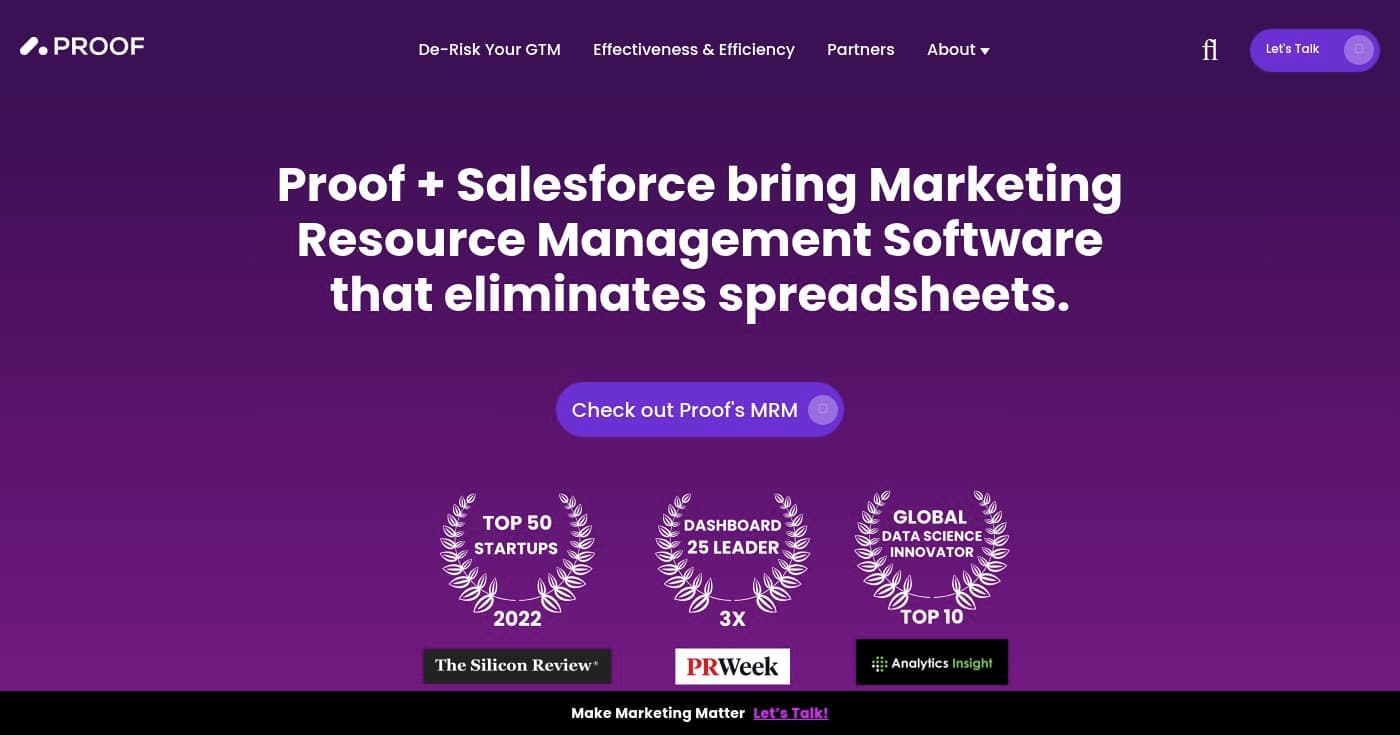 Screenshot of Proof Analytics homepage